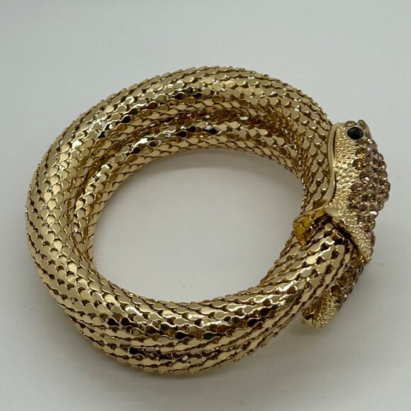 Gold-Tone Memory Wire Snake Bracelet With Black Eyes & Rhinestone Accents - Picture 6 of 10